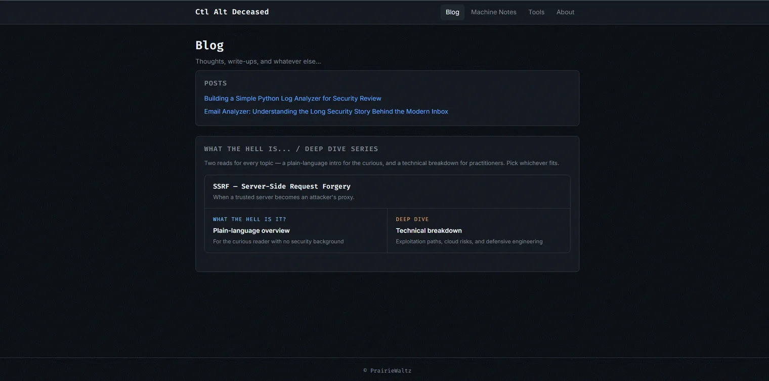 Blog index listing posts and the What The Hell Is / Deep Dive series